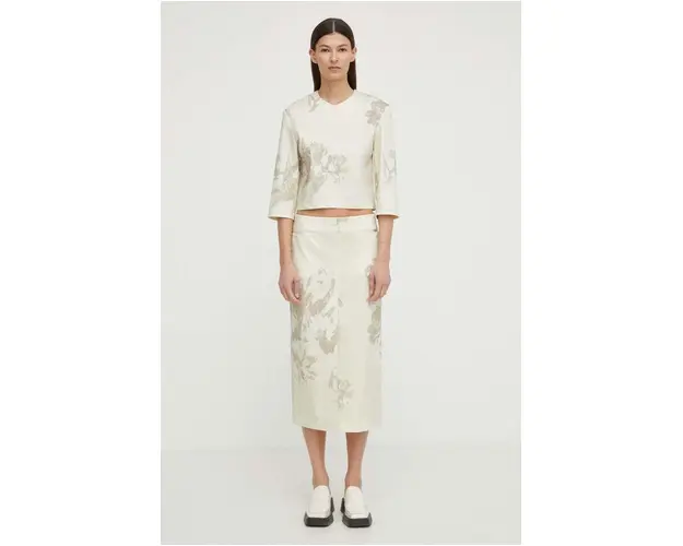 Remain fusta culoarea bej, midi, drept