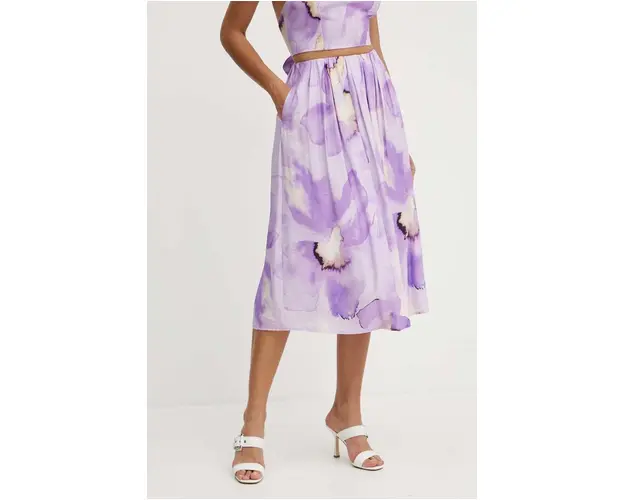 Bardot fusta LEIA culoarea violet, midi, evazati, 59372SB