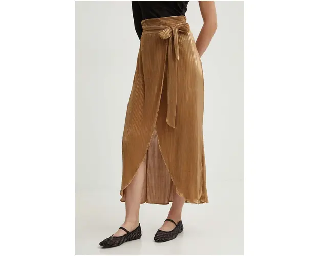 Never Fully Dressed fusta culoarea auriu, maxi, drept, NFDSK423