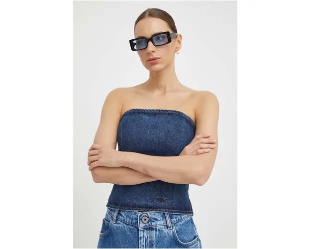 Won Hundred top din denim culoarea bleumarin, uni 2668-15144