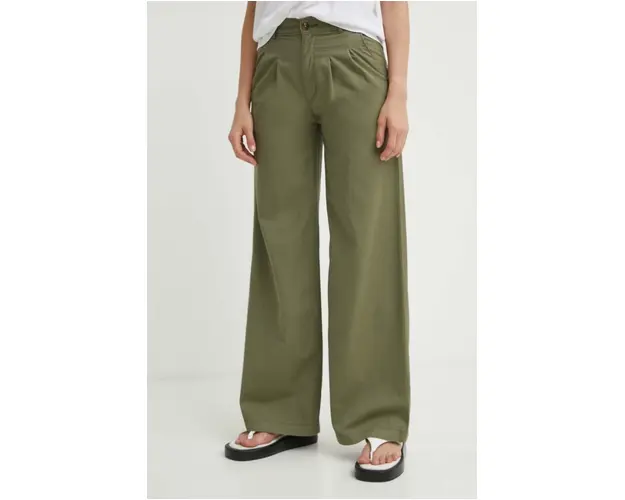 Levi's pantaloni PLEATED WIDELEG femei, culoarea verde, lat, high waist