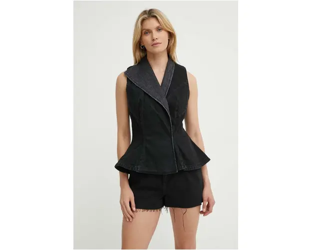K+LUSHA vesta jeans culoarea negru, cu doua randuri de nasturi, KLINACO DS103KLW09