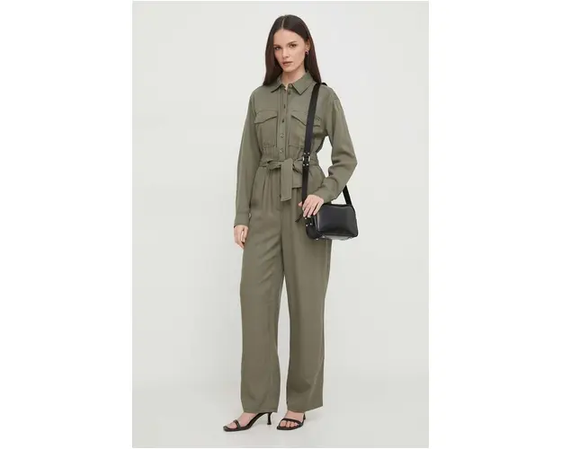 Pepe Jeans salopeta culoarea verde, cu guler