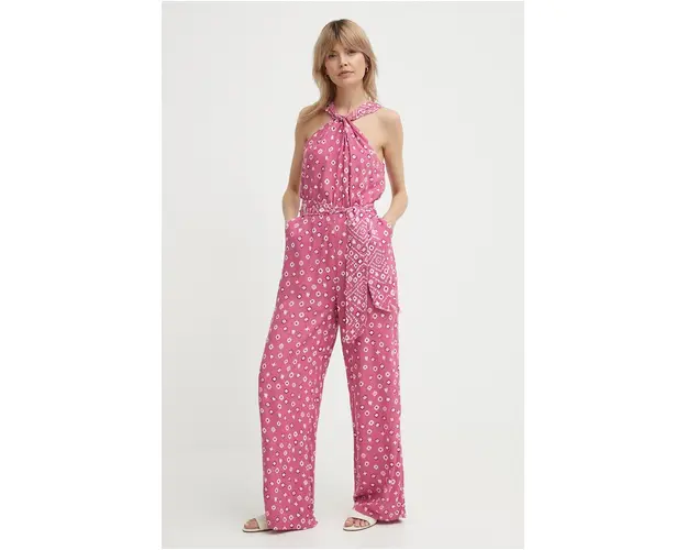 Pepe Jeans salopeta DOLLY culoarea roz, cu decolteu rotund, PL230484