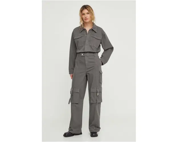 Gestuz salopeta jeans culoarea gri, cu guler 10908721