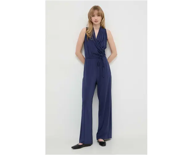 Weekend Max Mara salopeta culoarea bleumarin, cu decolteu in v 2415640000000