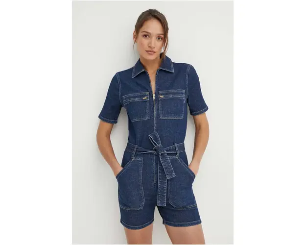 La Petite Française salopeta jeans CAPUCINE culoarea albastru marin, cu guler