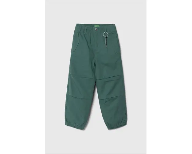 United Colors of Benetton pantaloni de bumbac pentru copii culoarea verde, neted