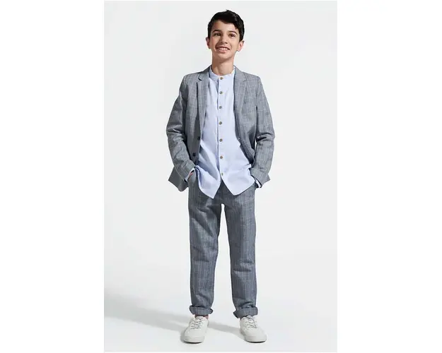 Coccodrillo pantaloni cu amestec de in pentru copii culoarea gri, modelator