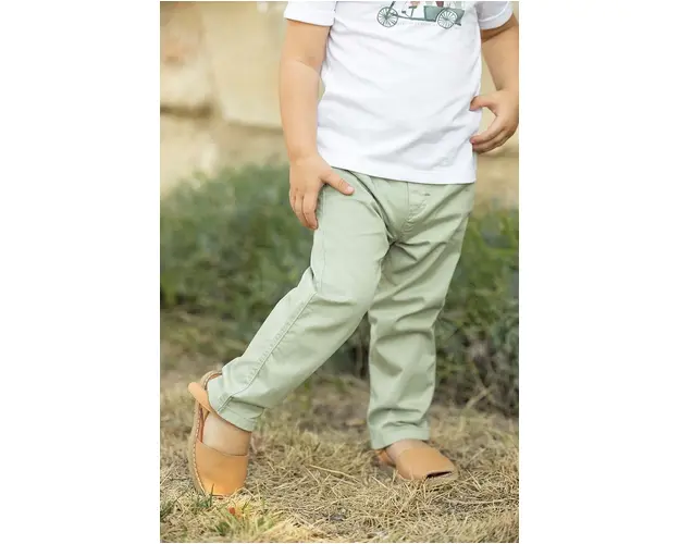 Tartine et Chocolat pantaloni copii culoarea verde, neted