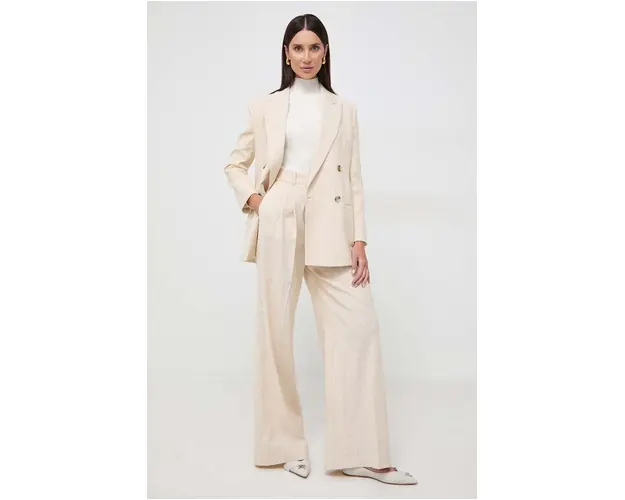 BOSS pantaloni femei, culoarea bej, drept, high waist 50505610