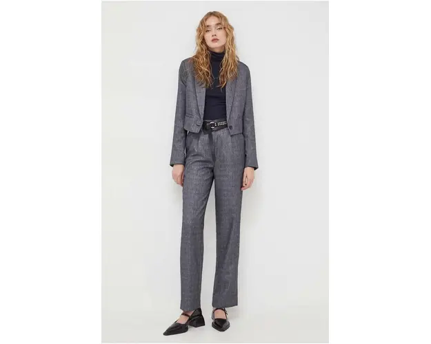 Bruuns Bazaar pantaloni femei, culoarea gri, drept, high waist