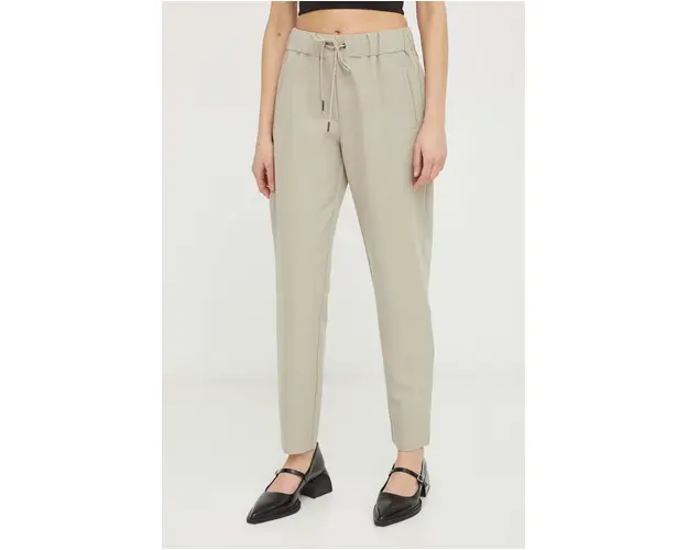 Bruuns Bazaar pantaloni femei, culoarea bej, high waist