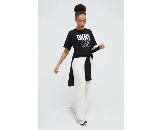 Dkny pantaloni de trening culoarea bej, neted