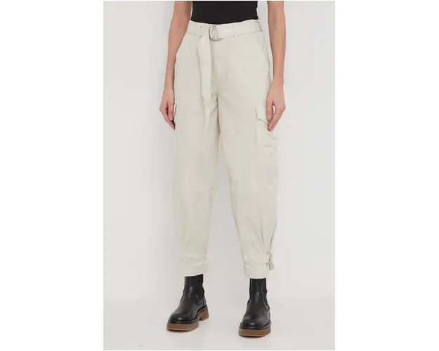 Dkny pantaloni femei, culoarea bej, fason cargo, high waist