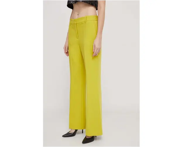 Dkny pantaloni femei, culoarea galben, lat, high waist