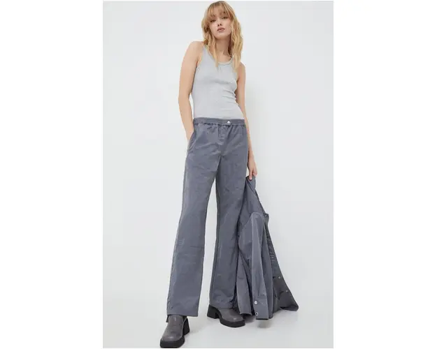 Samsoe Samsoe pantaloni femei, culoarea gri, lat, high waist