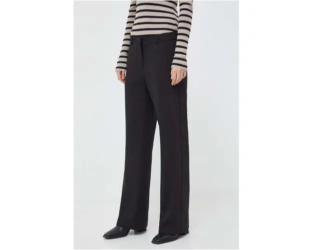 Herskind pantaloni femei, culoarea negru, drept, high waist