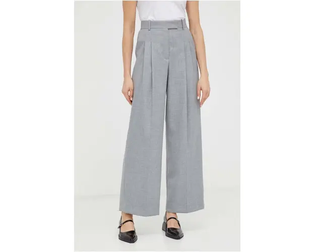 By Malene Birger pantaloni femei, culoarea gri, drept, high waist