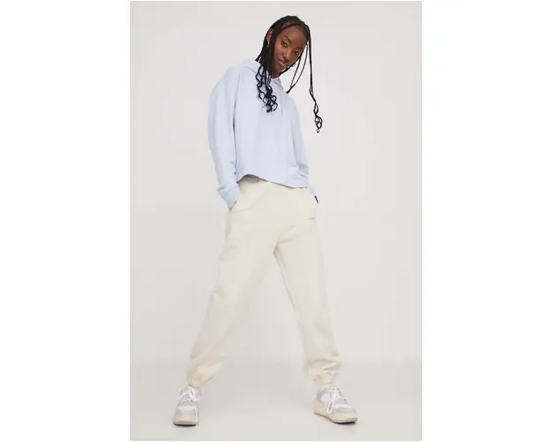 Tommy Jeans pantaloni de trening din bumbac culoarea bej, cu imprimeu DW0DW17309