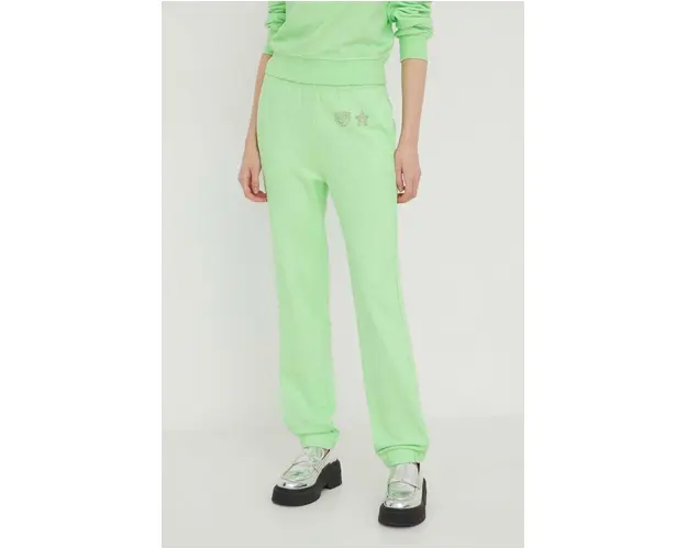 Chiara Ferragni pantaloni de trening culoarea verde, cu imprimeu