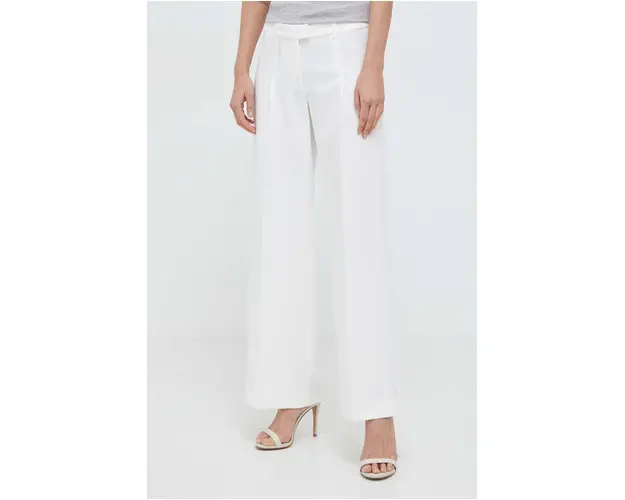 Bardot pantaloni femei, culoarea bej, drept, high waist