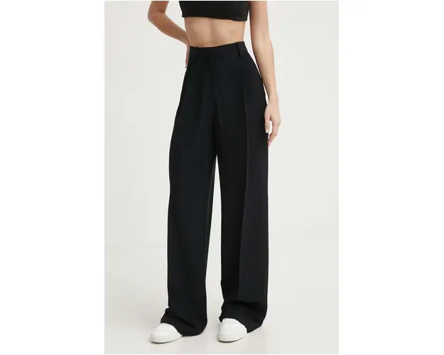 Iceberg pantaloni femei, culoarea negru, drept, high waist