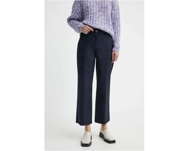 PS Paul Smith pantaloni femei, culoarea albastru marin, drept, high waist, W2R.319T.M30368