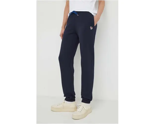 PS Paul Smith pantaloni de trening din bumbac culoarea albastru marin, cu imprimeu