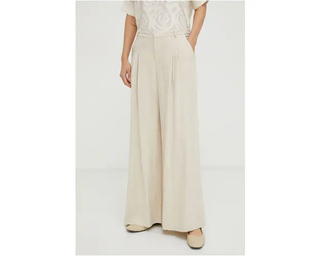 Alohas pantaloni din amestec de in culoarea bej, drept, high waist