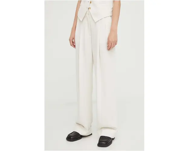 Day Birger et Mikkelsen pantaloni femei, culoarea bej, lat, high waist