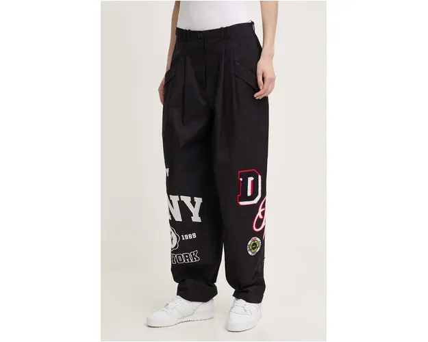 Dkny pantaloni de bumbac HEART OF NY culoarea negru, drept, high waist, D2B4A101