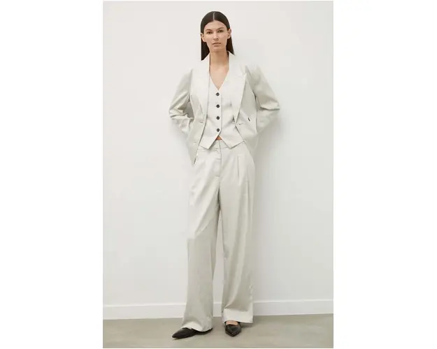 Bruuns Bazaar pantaloni PinBBMadelie pants femei, culoarea gri, lat, high waist, BBW3832