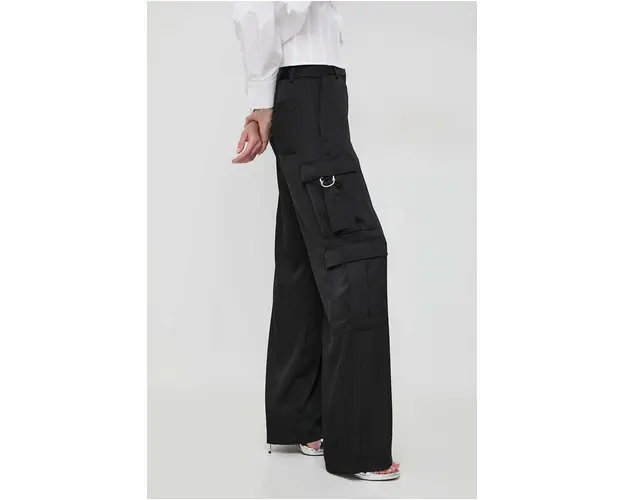 Karl Lagerfeld pantaloni femei, culoarea negru, drept, high waist