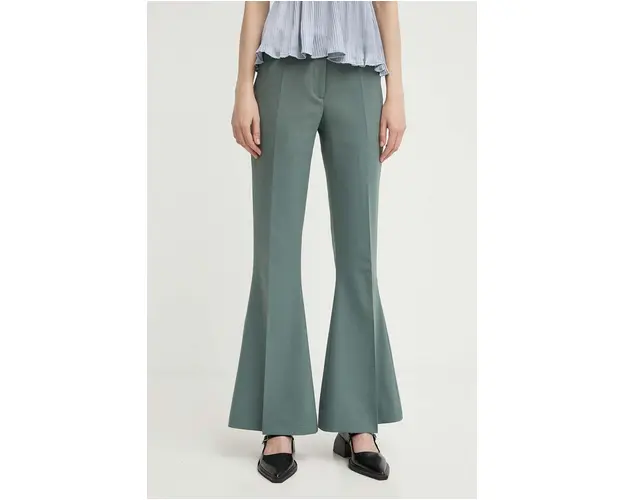 Tiger Of Sweden pantaloni din lana Veira culoarea verde, evazati, medium waist, S70902057