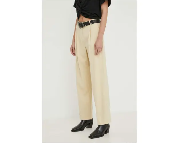 BA&SH pantaloni GONA femei, culoarea bej, drept, high waist, 1E24GONA