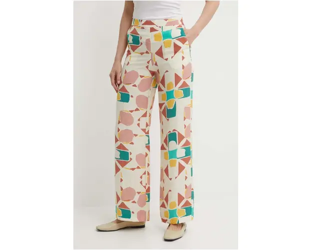 BA&SH pantaloni AARON femei, culoarea bej, drept, high waist, 1E24AARO