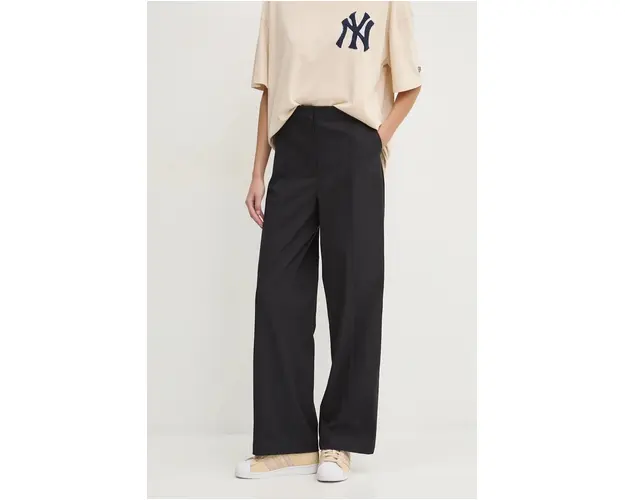 adidas Originals pantaloni de bumbac Chino Pant culoarea negru, lat, high waist, IK5998
