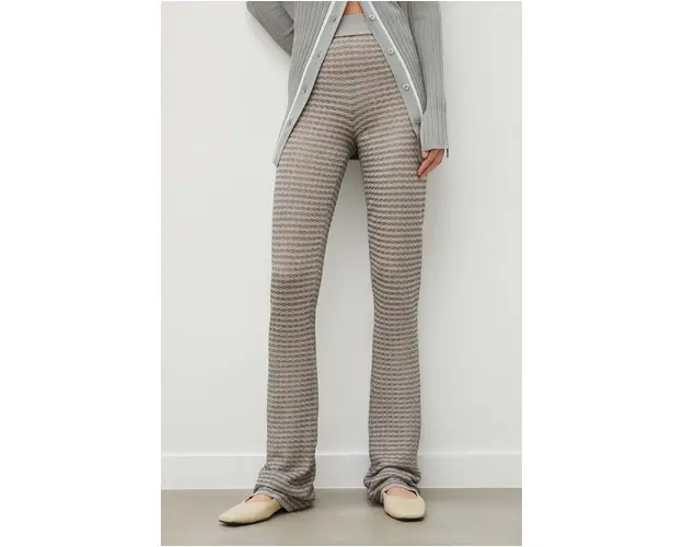 Remain pantaloni femei, culoarea gri, evazati, high waist