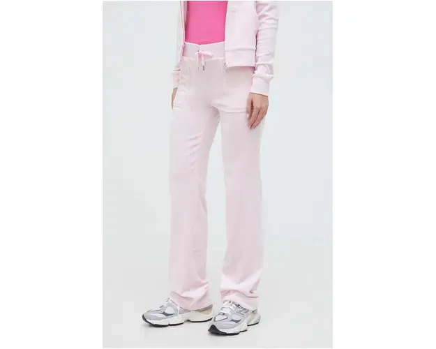 Juicy Couture pantaloni de trening din velur culoarea roz, neted