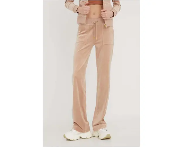 Juicy Couture pantaloni de trening din velur culoarea bej, neted