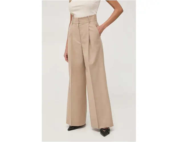 Ivy Oak pantaloni din lana culoarea bej, lat, high waist IO115169