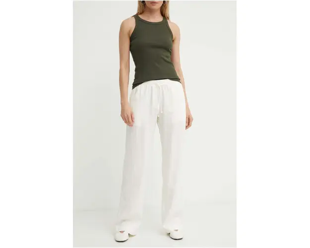Samsoe Samsoe pantaloni din in HOYS culoarea alb, drept, medium waist, F23900002