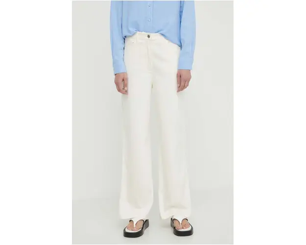 Samsoe Samsoe pantaloni din amestec de in SASHELLY culoarea bej, drept, high waist, F24100025
