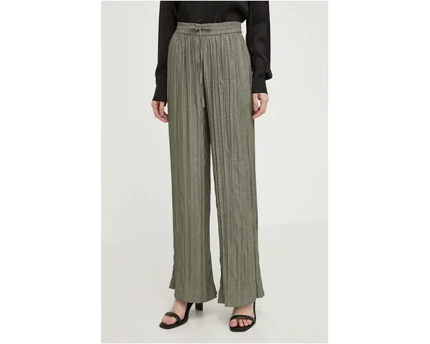 Samsoe Samsoe pantaloni femei, culoarea verde, drept, high waist