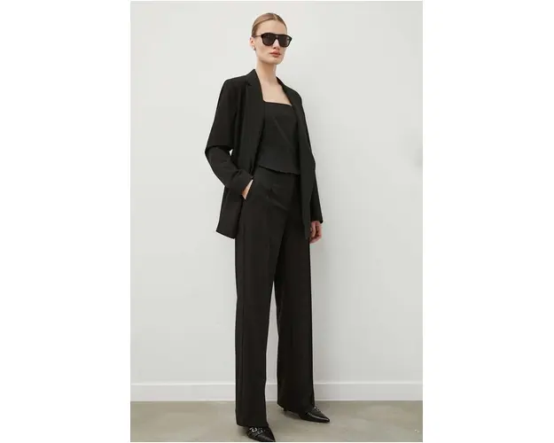 Samsoe Samsoe pantaloni femei, culoarea negru, drept, high waist