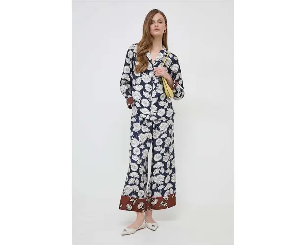 Weekend Max Mara pantaloni de matase culoarea bleumarin, lat, high waist 2415130000000