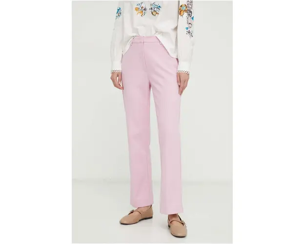Weekend Max Mara pantaloni femei, culoarea roz, drept, high waist 2415780000000