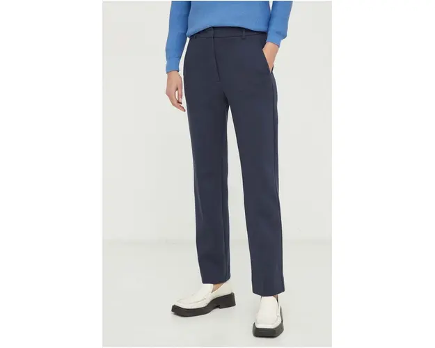 Weekend Max Mara pantaloni femei, culoarea bleumarin, drept, high waist 2415780000000