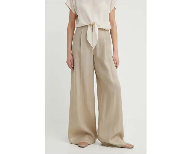 Marella pantaloni din in culoarea bej, lat, high waist, 2413131184200 2413130000000